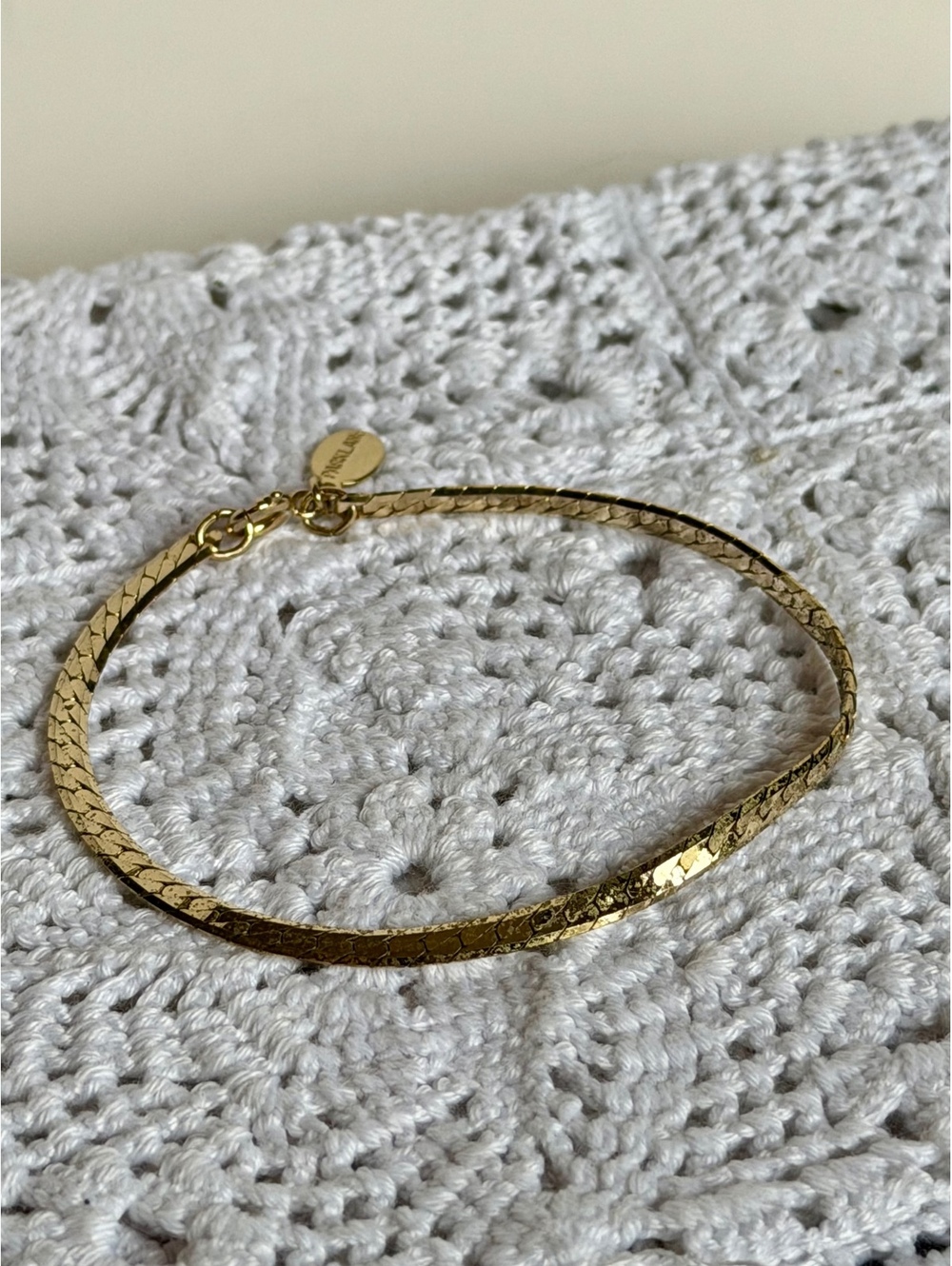 Vintage 1980s Park Lane Gold Tone Textured Herringbone Chain Bracelet